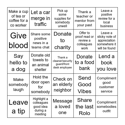 Kindness Bingo Card