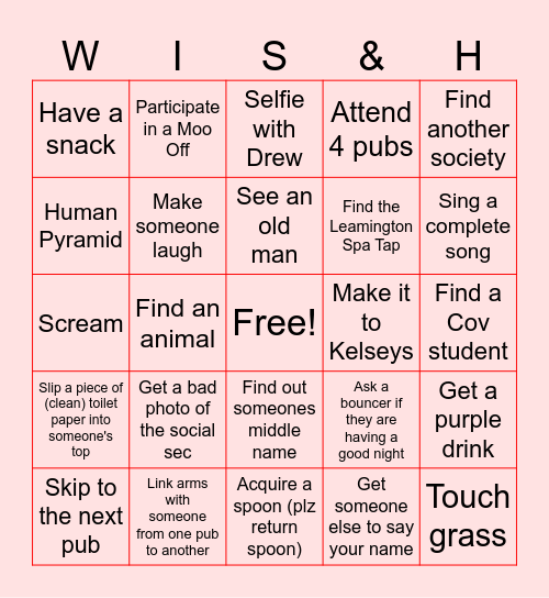 WISH BINGO BAR CRAWL Bingo Card