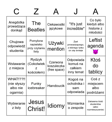 Czaja Bingo Card