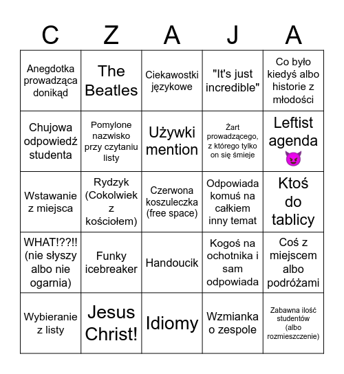 Czaja Bingo Card