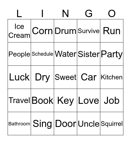 Lingo!! Bingo Card