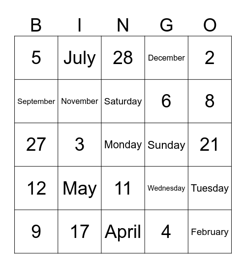 Calendario Bingo Card