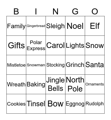 Holiday Bingo Card