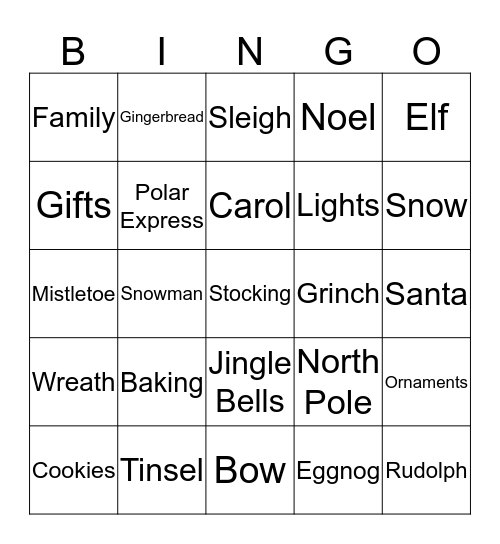 Holiday Bingo Card