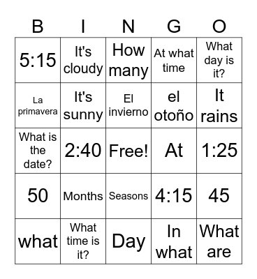Weather / season / questions Bingo Card