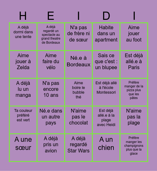 Joyeux Anniversaire, Heidi ! Bingo Card