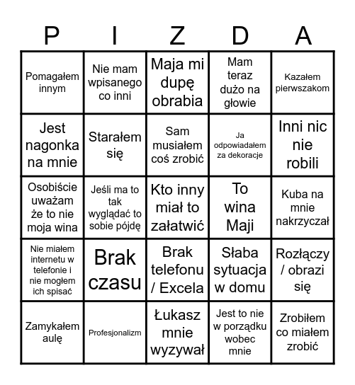 CO POWIE PATRYK Bingo Card