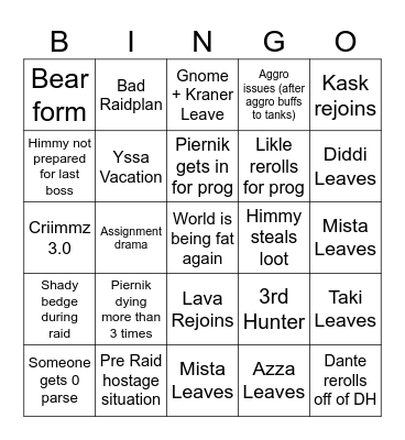 Midnight + Preseason Bingo Card