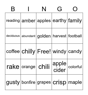 AUTUMN Bingo Card
