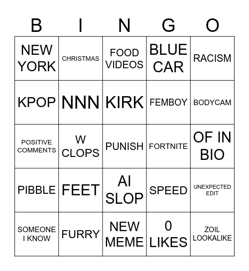 REELS Bingo Card