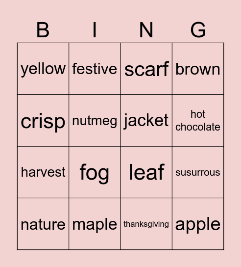 AUTUMN BING(O) Bingo Card