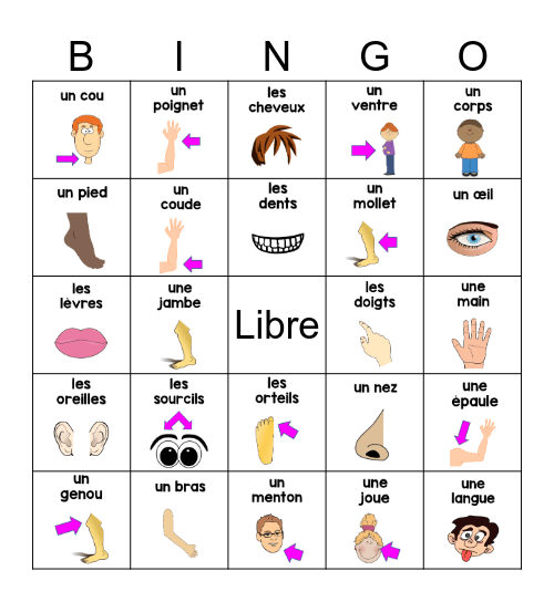 Les Parties du Corps Bingo Card