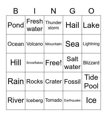 Earth/geological/natural things Bingo Card