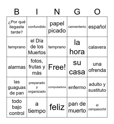 Tarde / Día de los Muertos Bingo Card