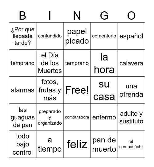 Tarde / Día de los Muertos Bingo Card