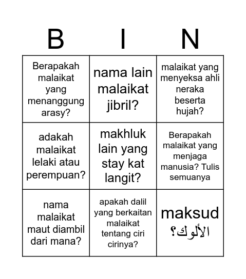 Malaikat Bingo Card