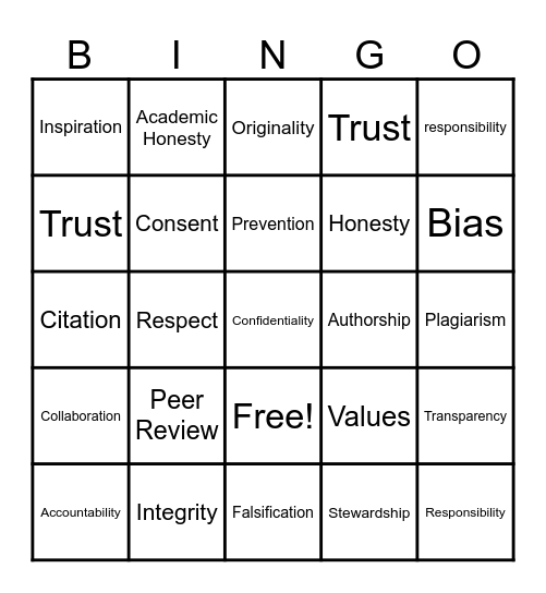 Ethics Bingo Card
