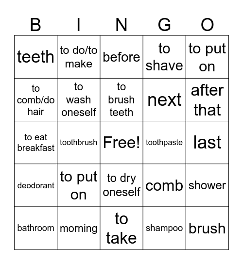 Daily Routines & Morning Life Bingo Card