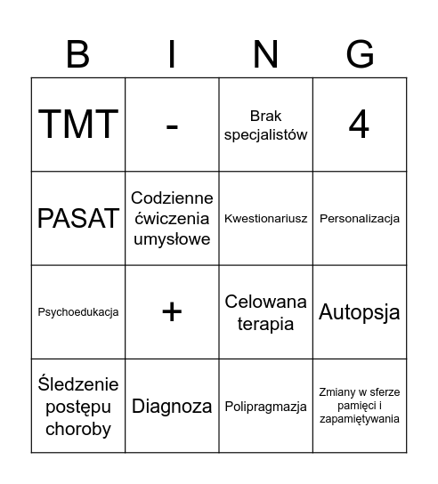 Neuropsychologiczne bingo Card
