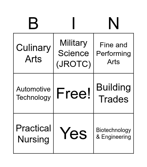 High School Specialty Programs Bingo Card