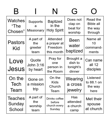 Missions Dinner Bingo Card