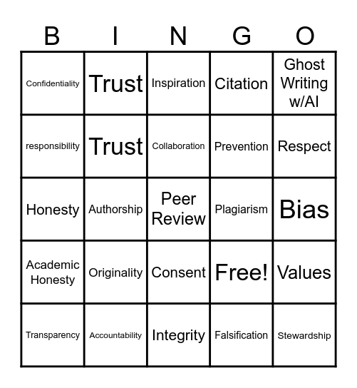 Ethics Bingo Card