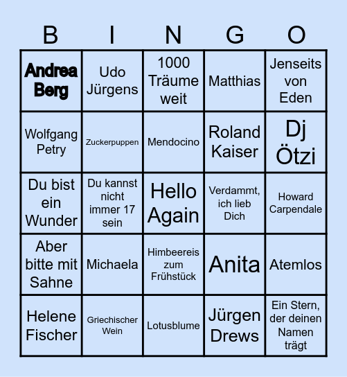Schlager Bingo Card