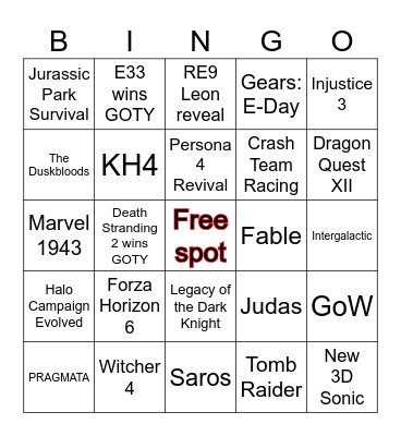 TGA 2025 Bingo Card