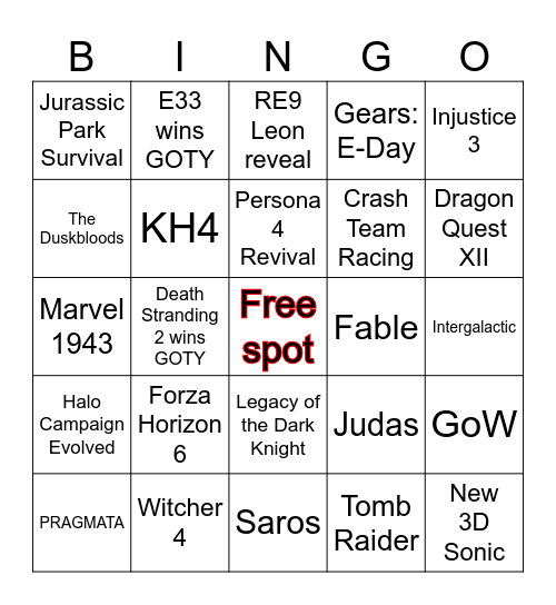 TGA 2025 Bingo Card