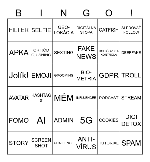 MYSLÍM NA... DIGI POJEM Bingo Card