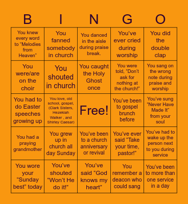 Friendsgiving Gospel Brunch Bingo Card