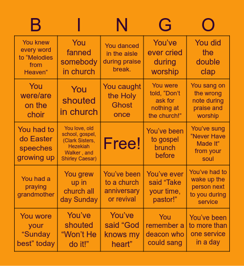 Friendsgiving Gospel Brunch Bingo Card