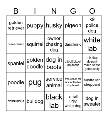Dog time Bingo Card