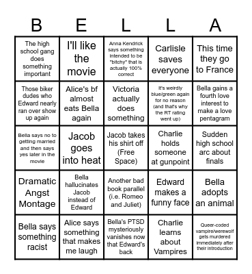 Twilight Eclipse Bingo Card