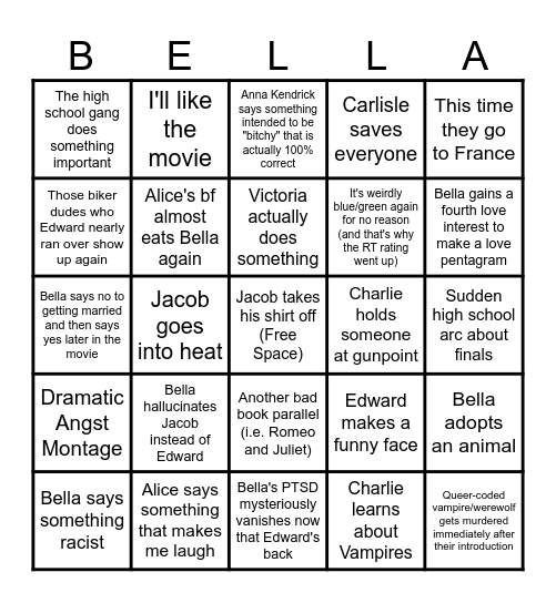 Twilight Eclipse Bingo Card