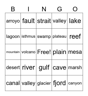 Landforms & Waterways Bingo Card