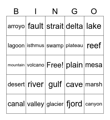 Landforms & Waterways Bingo Card