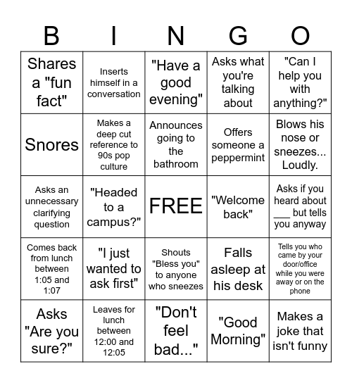 Spectrum Bingo Card