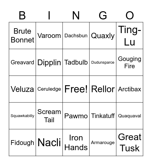 Generation 9 Bingo Card