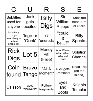 Curse of Oak Island S13 Premiere Bingo Card