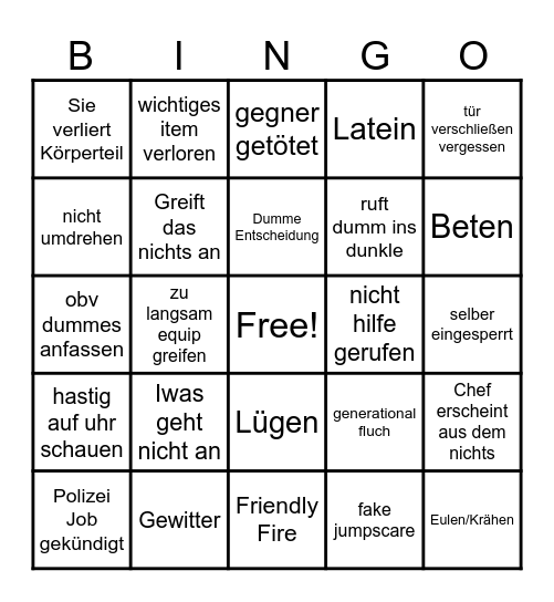 Last Shift Bingo Card
