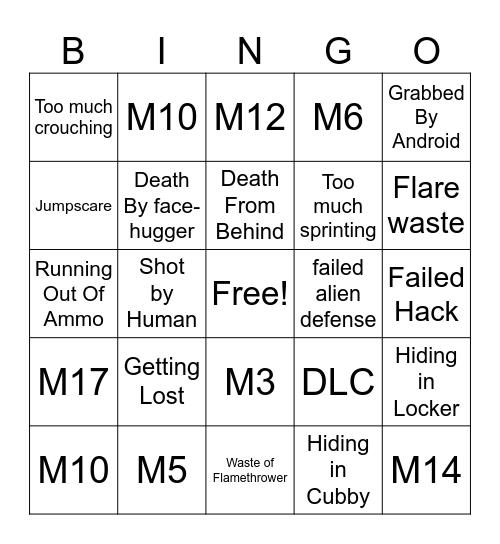 Alien: Isolation Bingo Card