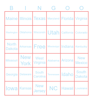US States Bingo Card