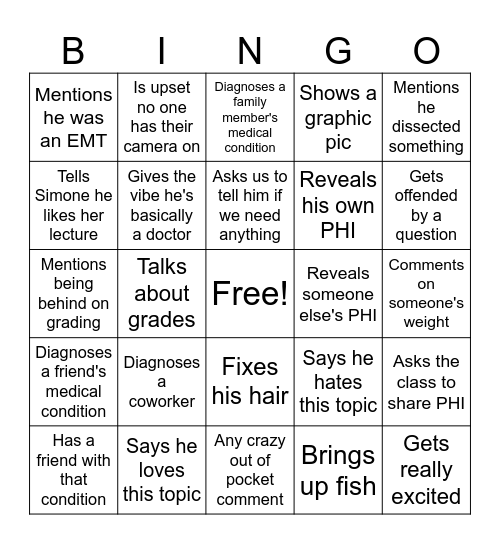 Tom Bingo Card
