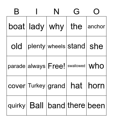 There was an old lady who swallowed a turkey Bingo Card