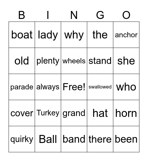 There was an old lady who swallowed a turkey Bingo Card