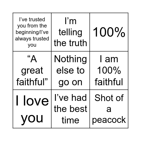 Celeb Traitors 2025 Bingo Card