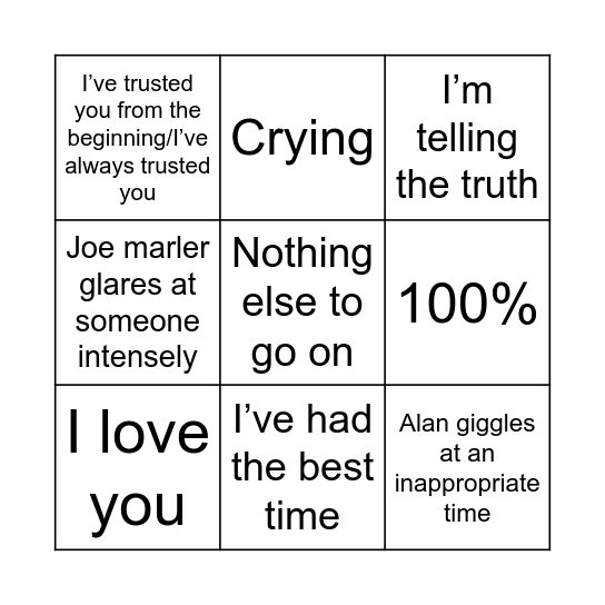 Celeb Traitors 2025 Bingo Card