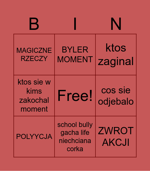 dziwne rzeczy bingo Card