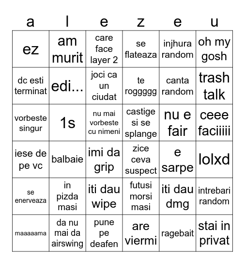alez reformatul Bingo Card